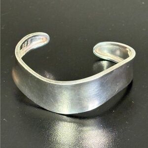 Designer Vintage CII MEXICO Sterling Silver Wave Wide Cuff Bracelet  6.3/4 ..